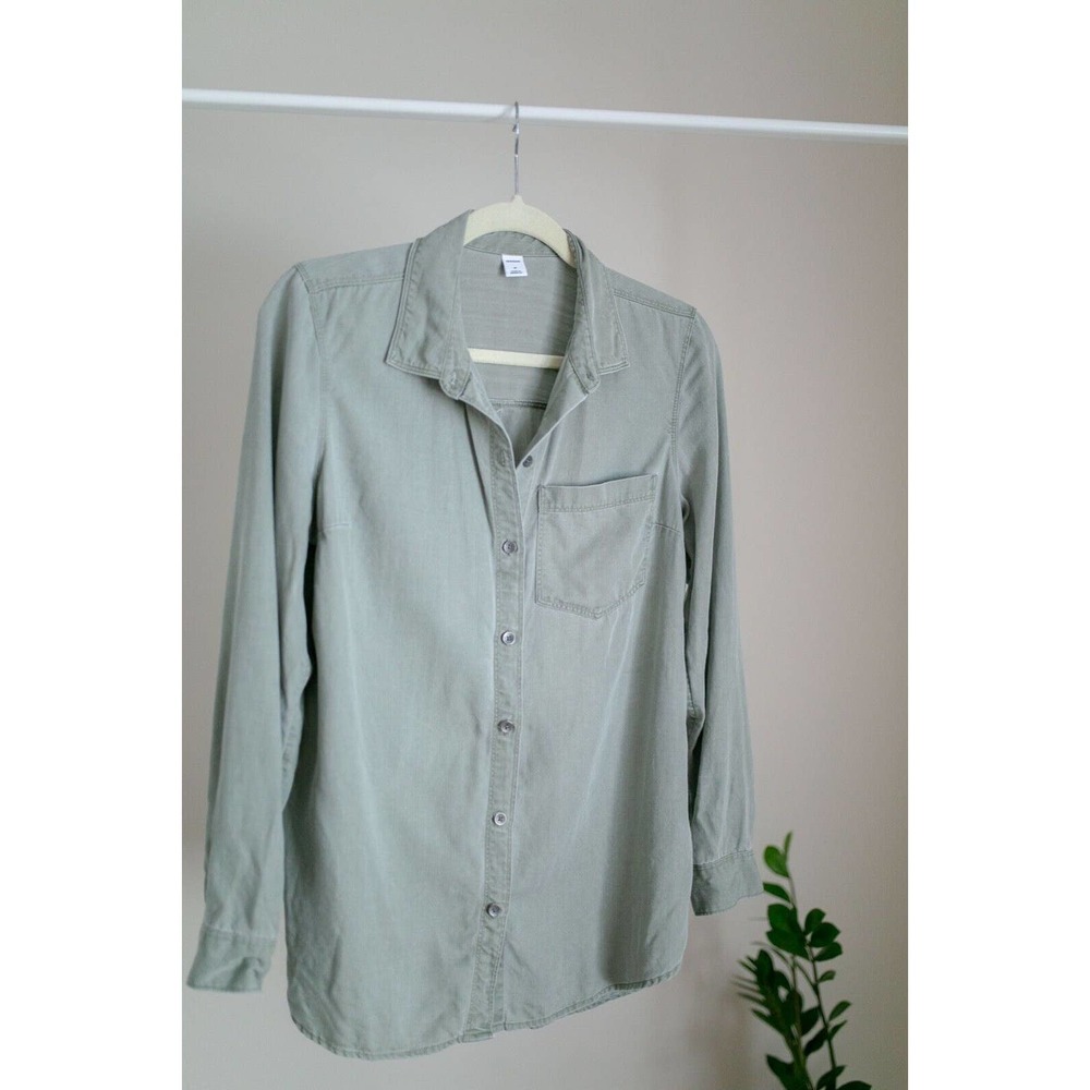Old Navy Women's Shirt Button Up Green Lyocell Long Sleeve SZ M